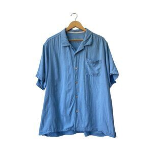 Tommy Bahama 100% Silk Button Down Shirt XL Hawaiian Textured Floral Light Blue